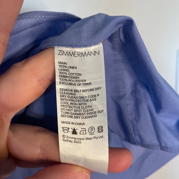 Zimmermann August Belted Linen Midi Dress in Dusty Blue – Size 3 (US 8/10) - Picture 10 of 11